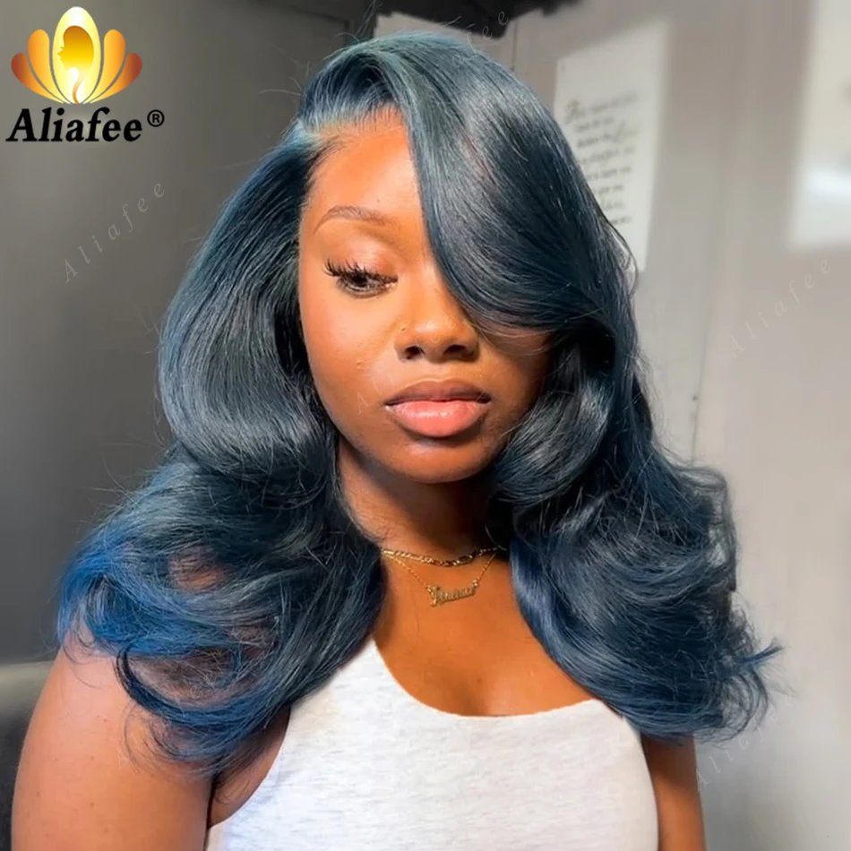 

Midnight Blue Bob Wave Wigs 13X4 Full Frontal 200% Density Short Bob Wigs Human Hair Dark Blue Body Wave Bob Wigs Remy Hair Wig