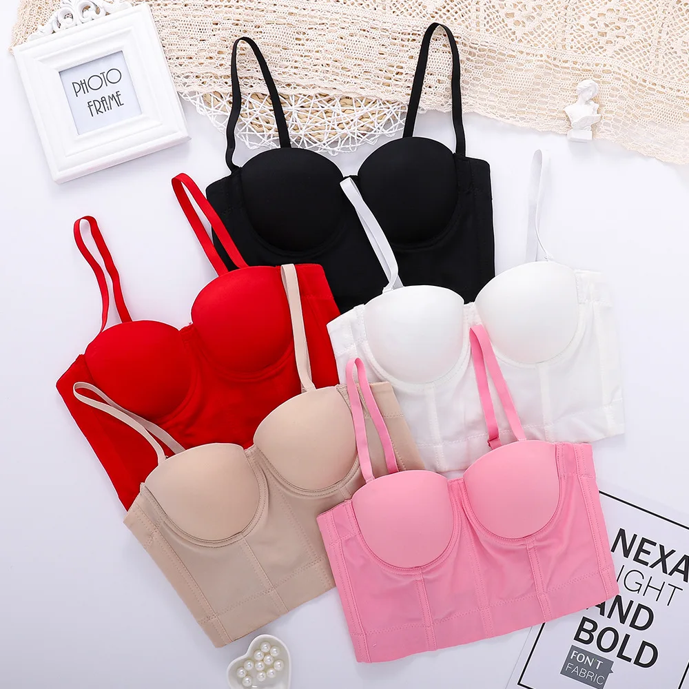 

SsTss Sexy Night Club Bustier Bra for Women Fashion Summer Solid Color Sleeveless Fishbone Skinny Tank Top Camis Female Corset