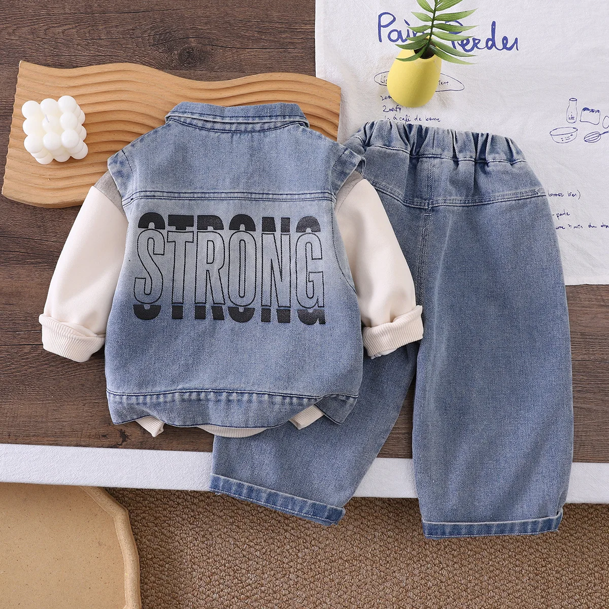 1 To 2 Year Old Boy Clothes Set for Baby Spring Autumn Fashion Denim Vest + Sweatshirt + Pants 3 Piece Kids Clothing Boys Outfit