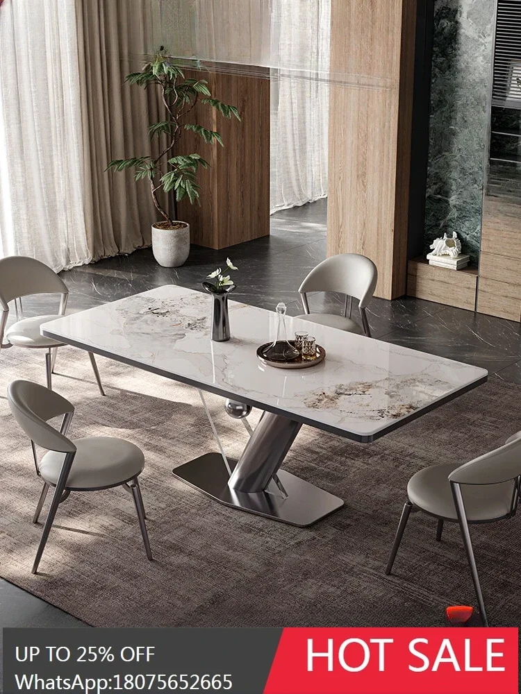 MJY light luxury home designer high-end simple rectangular Italian minimalist rock slab dining table and chairs