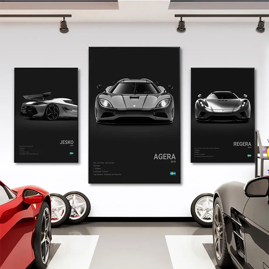 Modern minimalist wall art black and white luxury supercars HD canvas print poster home living room bedroom garage decoration