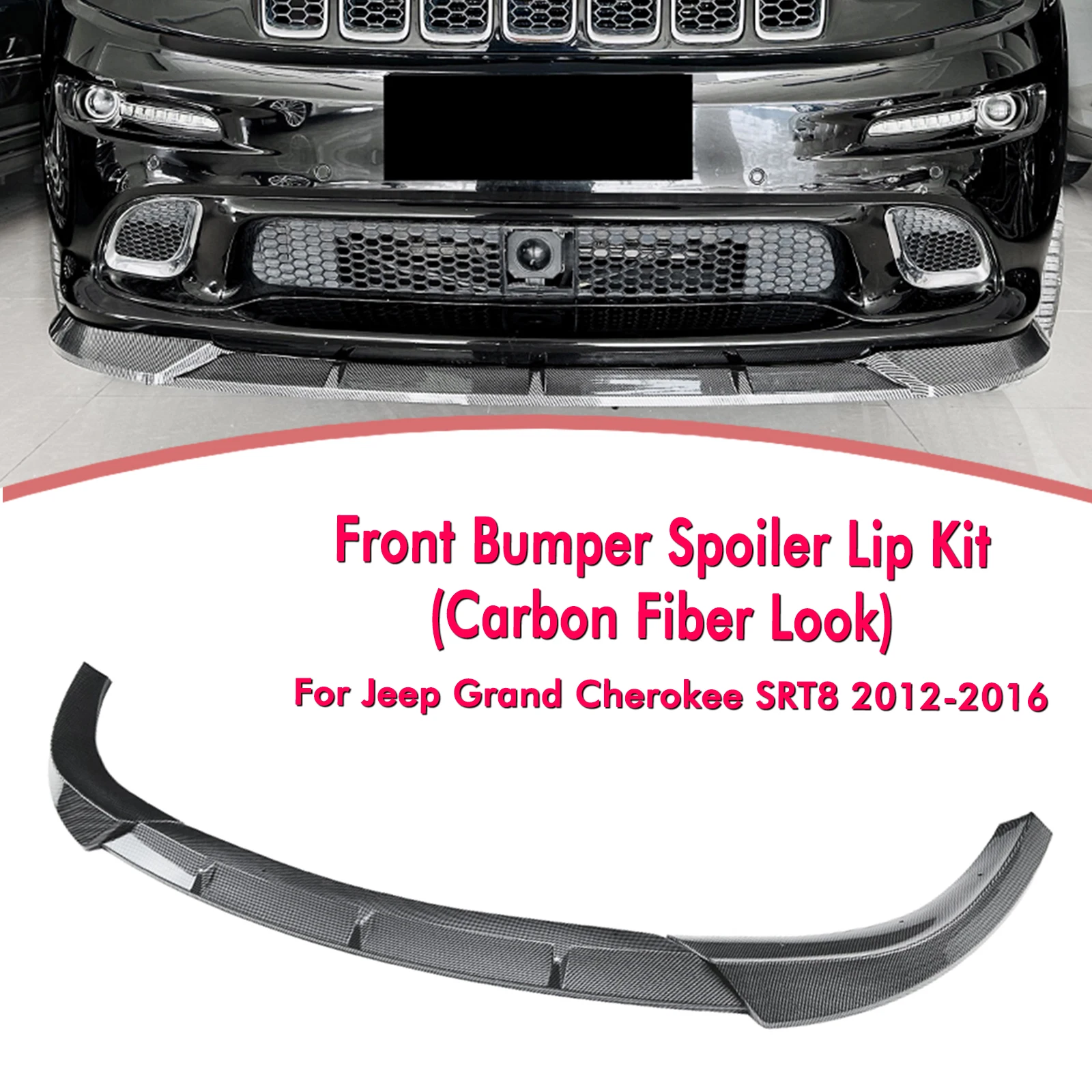 

Front Bumper Spoiler Lip Carbon Fiber Look/Gloss Black Lower Body Splitter Protector Kit For Jeep Grand Cherokee SRT8 2012-2016