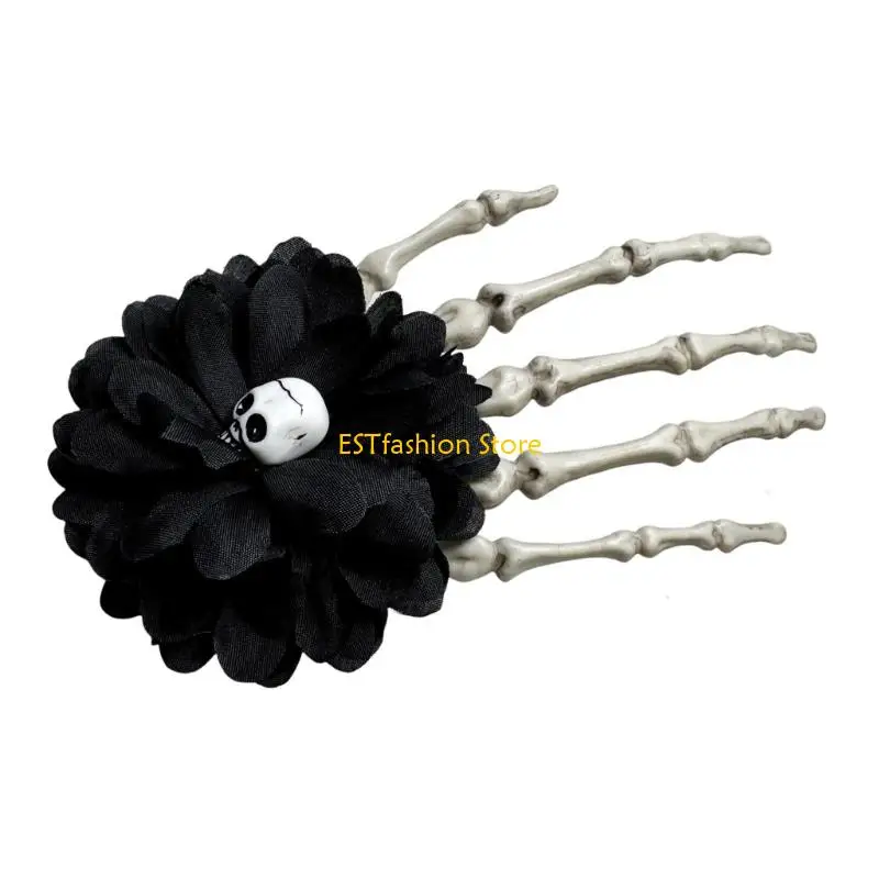 

Y5GC Rose Skeleton Hands Hair Clips Skull Bone Hairpins Halloween Party Hair Accessories Punk Rock Hair Barrettes