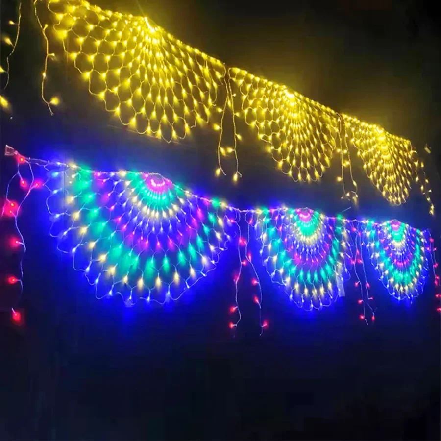 3M*0.5M Peacock 414 LED Net Light Christmas Party String Mesh Light Waterproof Curtain Fairy Light For Garden Fence Tree Decor