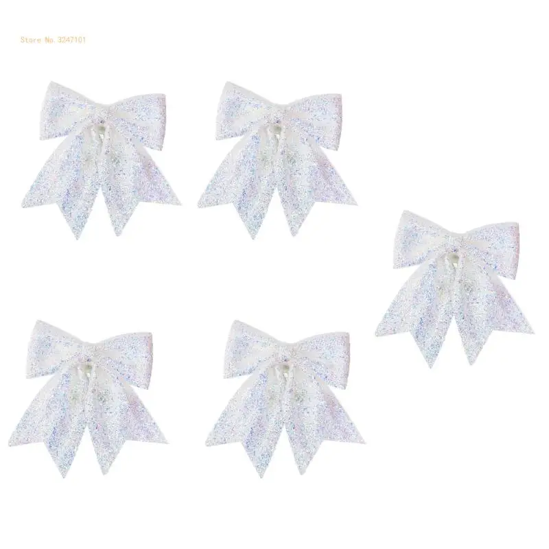 5Pcs Shimmering Reflective Bows Tree Toppers for Christmas Tree and Home Decors Dropship