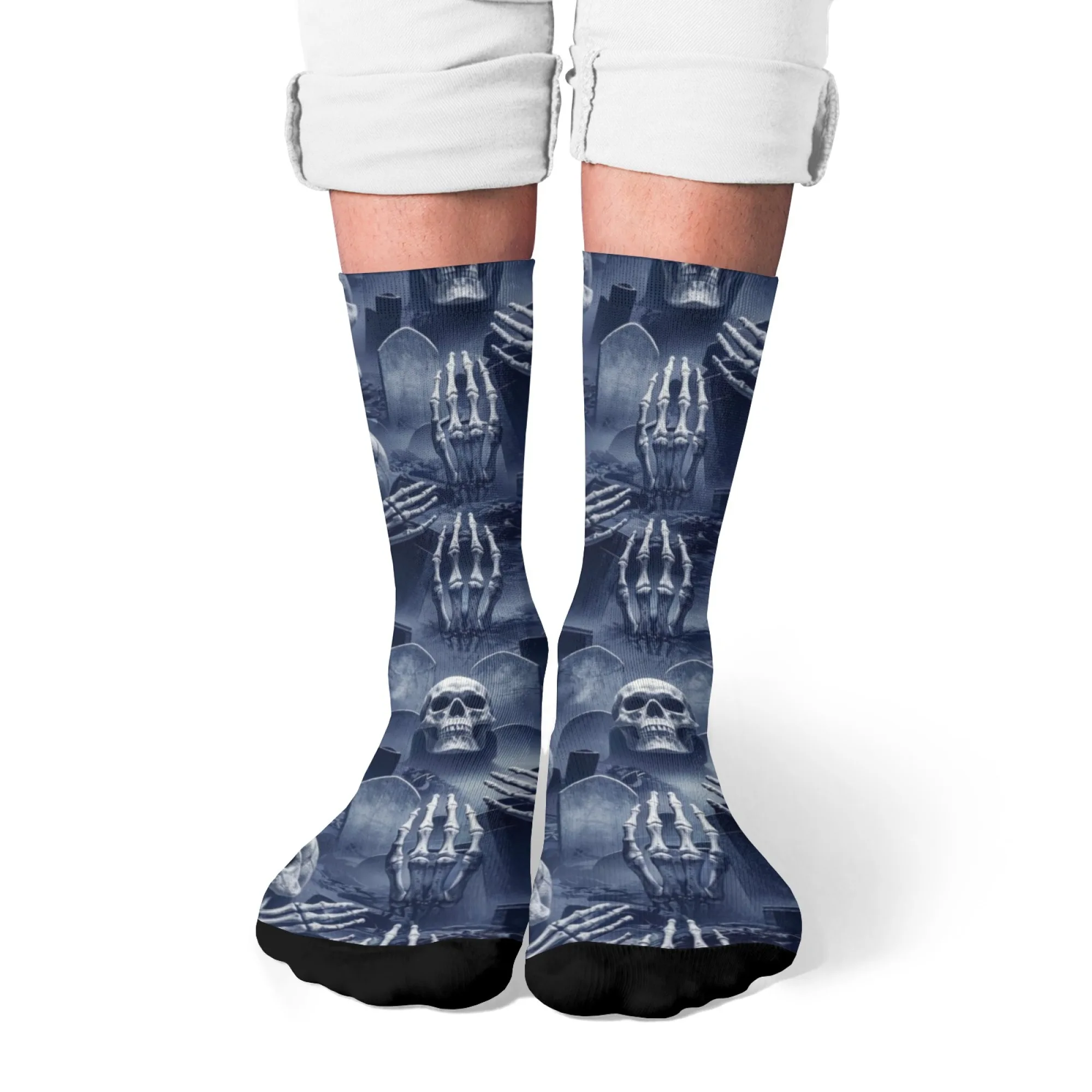 زوج واحد من جوارب الرجالية المريحة بتصميم جمجمة على الموضة، جوارب هيب هوب للهالوين للرياضات الخارجية