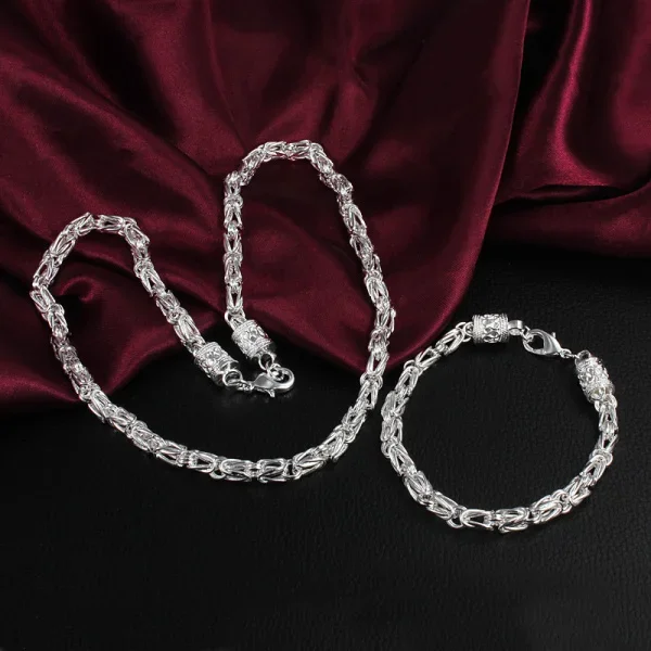 Moda klasyczna 925 srebro 6 MM geometria łańcuszek naszyjnik bransoletka dla mężczyzny Party zestaw biżuterii ślubnej piękne prezenty świąteczne