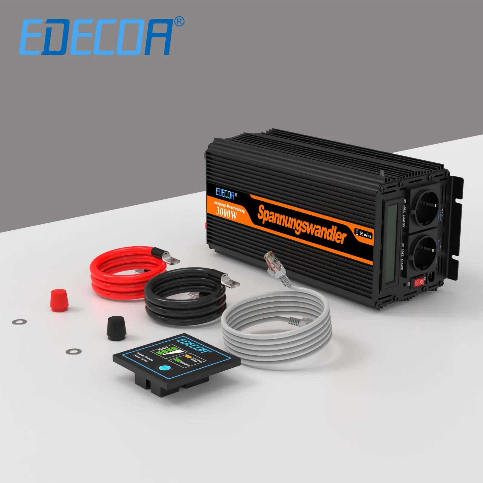 EDECOA 3000W DC 12V 24V naar AC 220V 230V converter gemodificeerde sinusomvormer 3KW off grid transformator voor auto thuis solar
