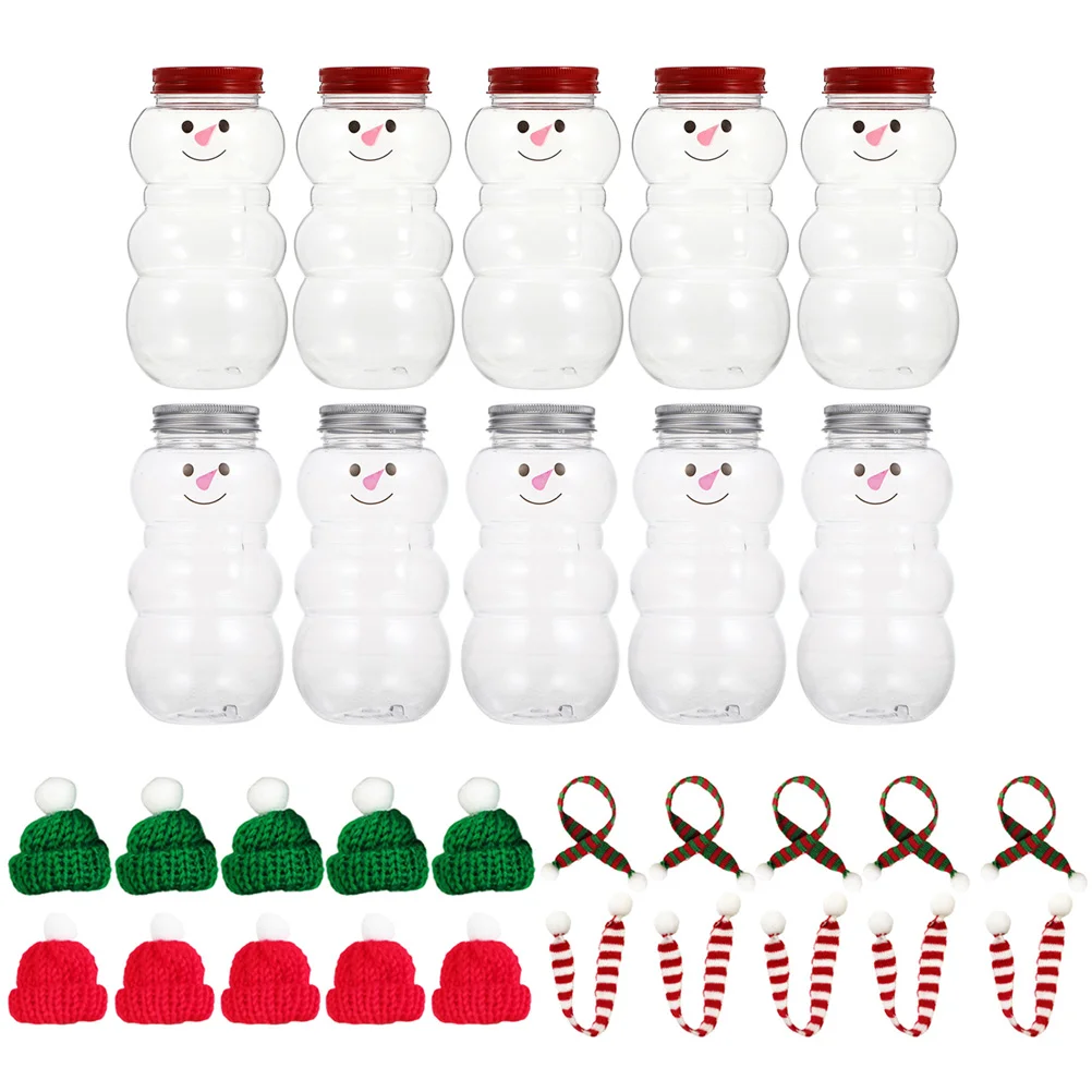 

10 Sets Christmas Snowman Milk Tea Cold Drink Juice Bottle Sealed Packaging Jars Container Bottles Cookie Tins