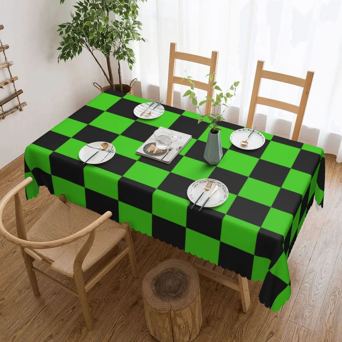 Custom Rectangular Checkered Pattern Tablecloth Fit 40