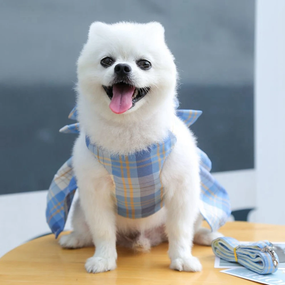 Dog Collar Dress Bow Pet Harness Skirt Vest Clothes Pet Dog Dress Up Harness Clothing with Leash Traction Rope Princess Dress