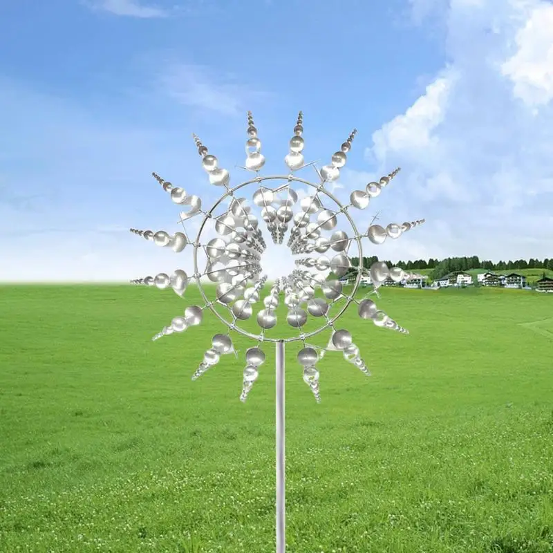 Outdoor Garden Metal Kinetic Windmill Magic Unique Wind Powered Spinner Windmill Sculpture Crafts Yard Home Decor