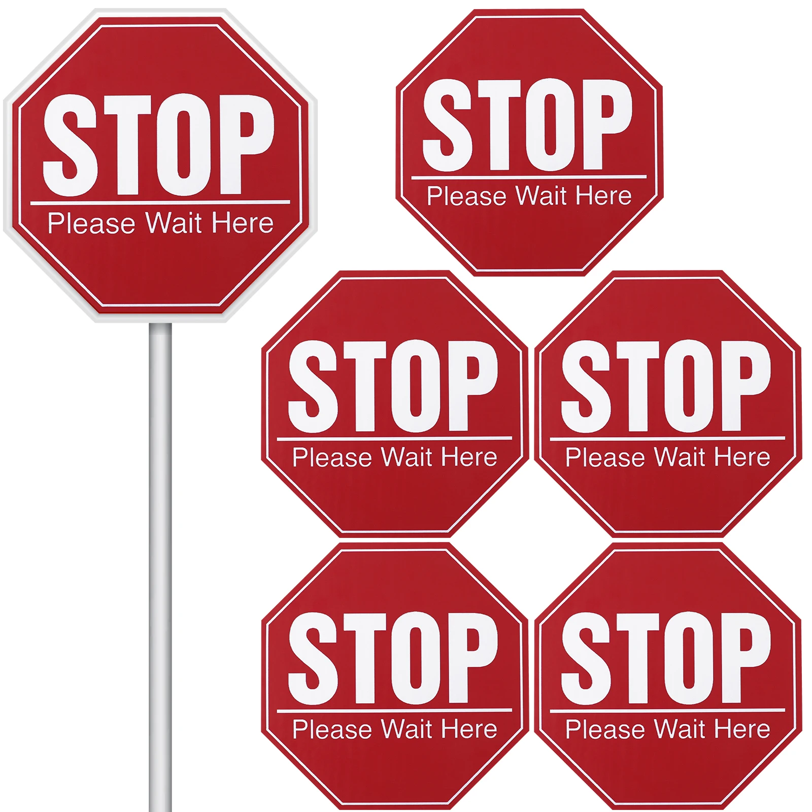 5 Sheets Social Distancing PVC Stickers Bright Please Wait Here Signs for Public Places Safety Distance Floor Decals