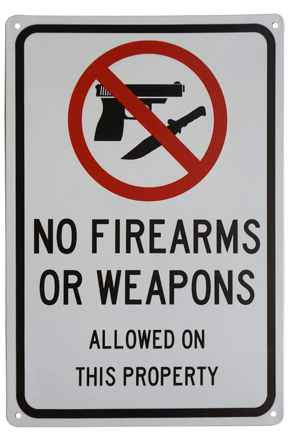 LASMINE Funny Gun Sign No Firearms Guns Or Weapons Allowed on This Property Sign Security Warning Signs for Home Wall Decor 8X12