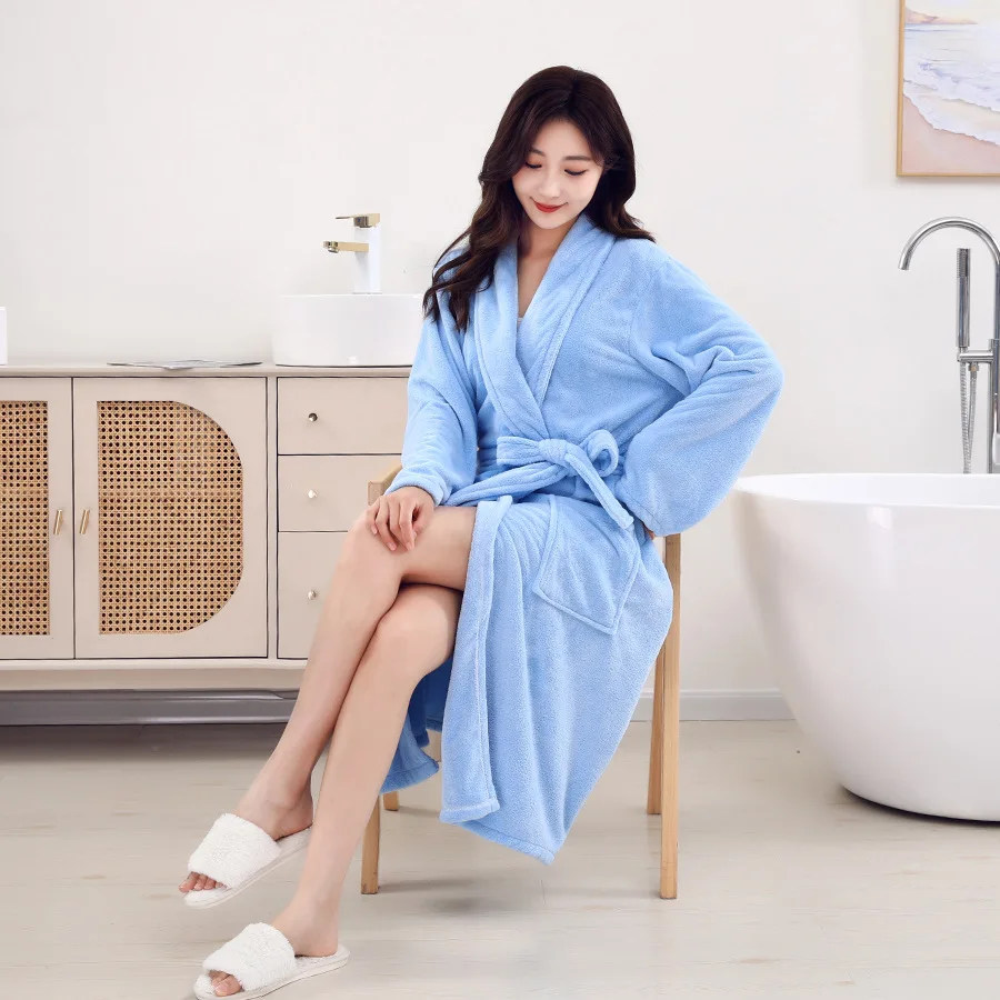 Flannel Robe Women's Sleepwear Adjustable Belt Bathrobe Thicken Warm Winter Nightwear Long Sleeve Night Wear Female 6