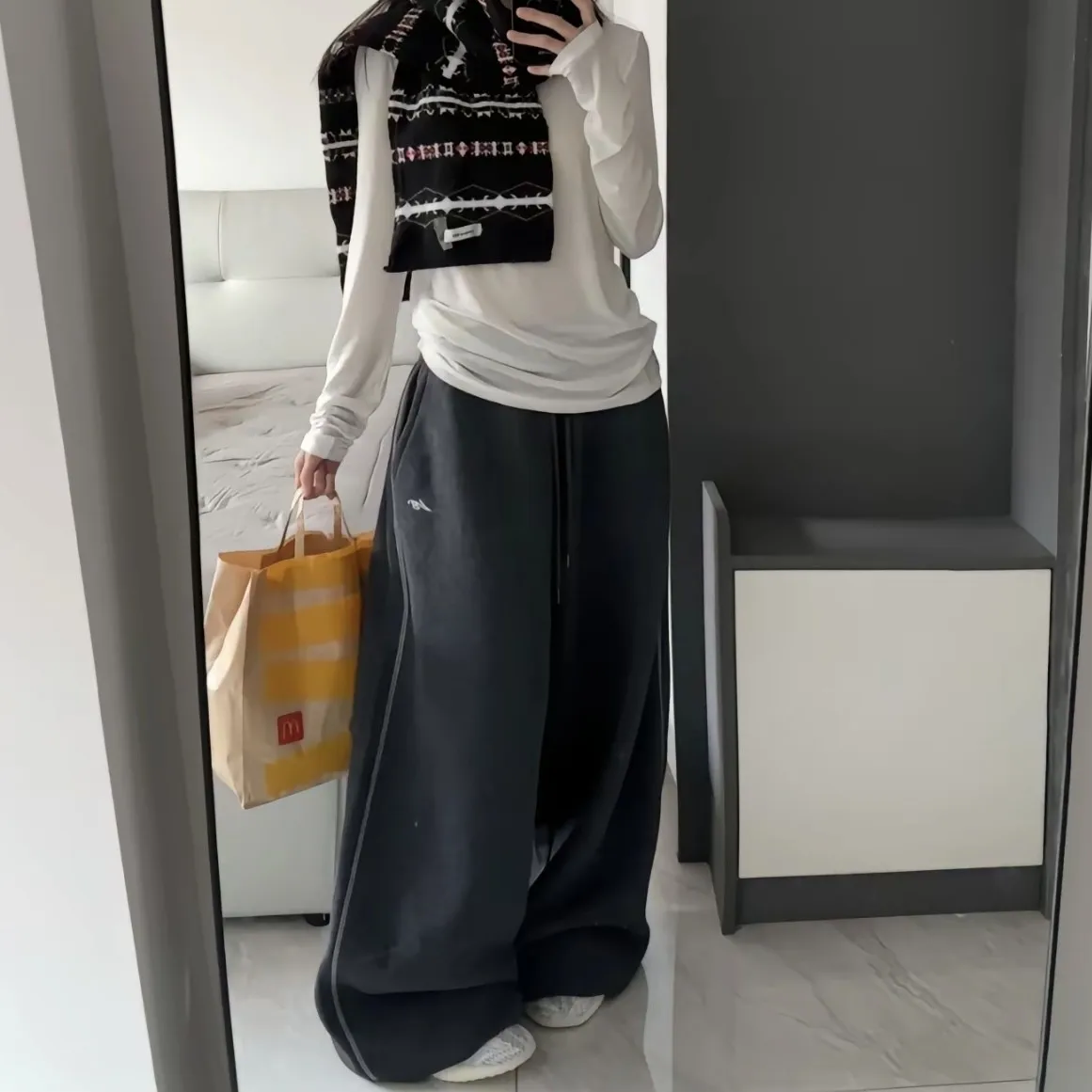 

MEXZT Pure Cotton Sweatpants Women Y2K Streetwear Black Oversize Joggers Harajuku Wide Leg Pants Summer Fashion Baggy Trousers