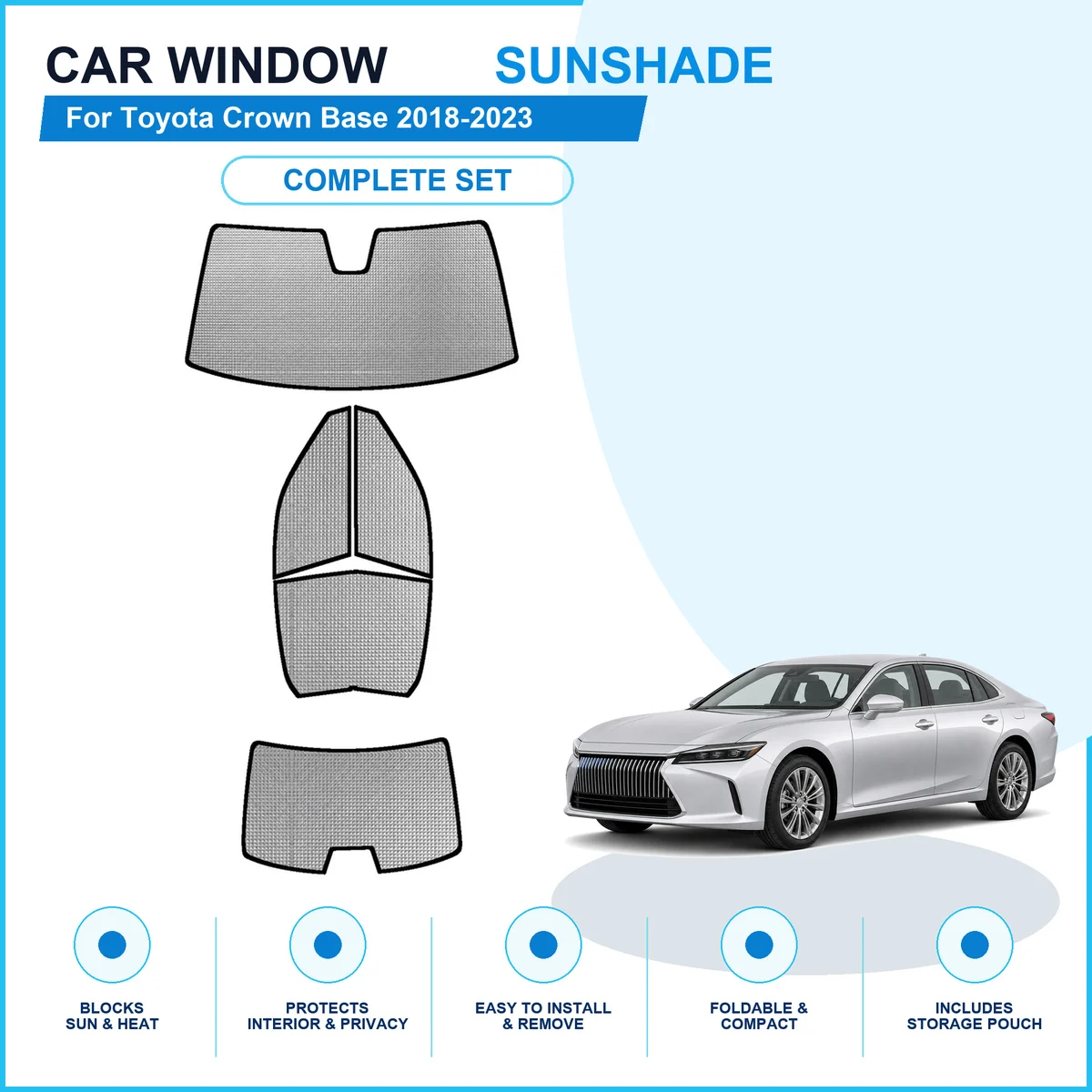 For Toyota Crown Base 2018-2023 Custom Full Set Window Sunshades Aluminum Foil Suction Cup Anti UV Privacy