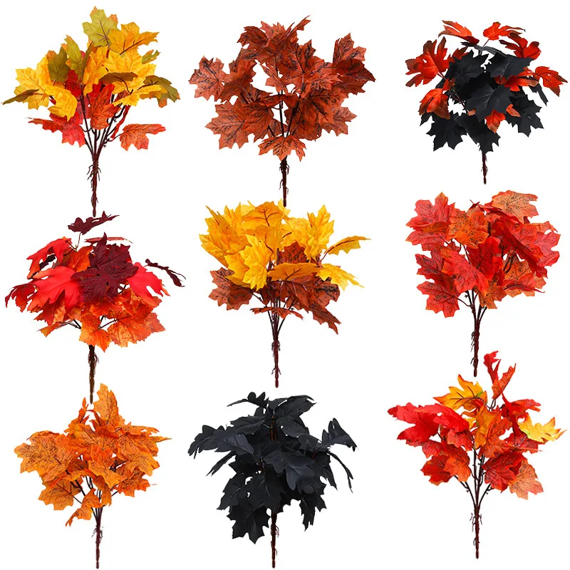 1PC Artificial Maple Leaves Branch Fake Simulation Leaves Halloween Thanksgiving Table Centerpieces Ornaments Autumn Decorations