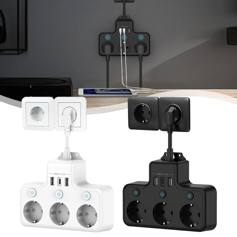 Power Strip 3-Way Cord Socket Multiple Socket Travel  Max 4000W Surge Protector Multi -Plug Wall Socket For Office Home