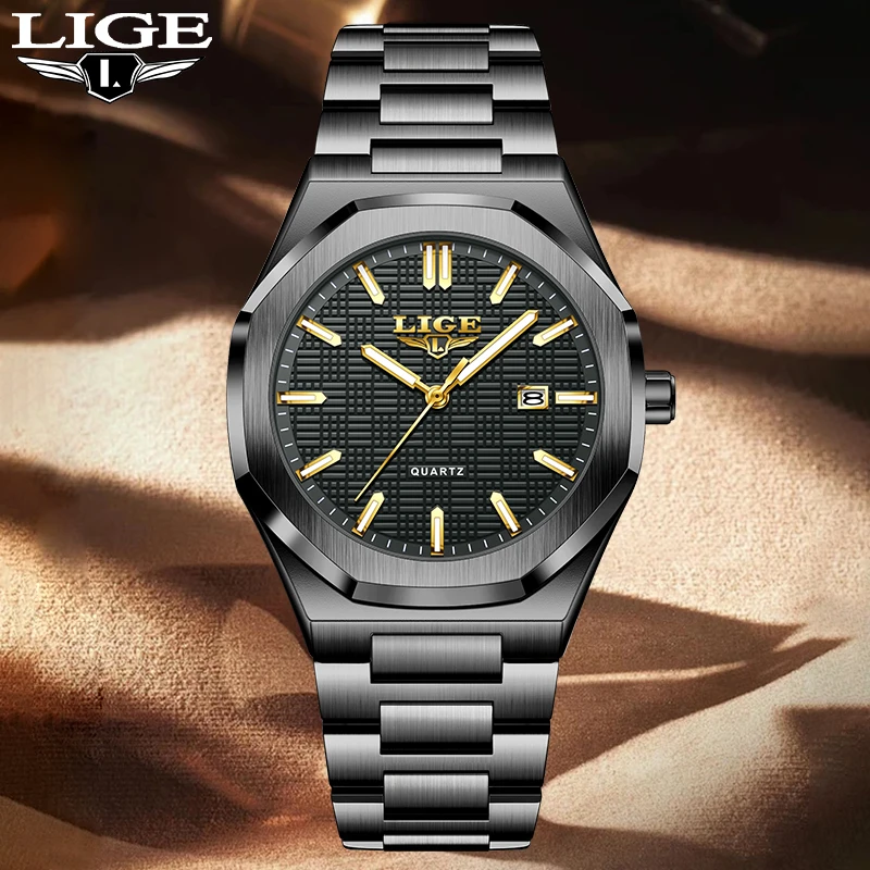 LIGE Top Brand Luxury Man Watch Business Classic Fashion Auto Date Waterproof Luminous Quartz Wristwatch for Men Chronograph+Box