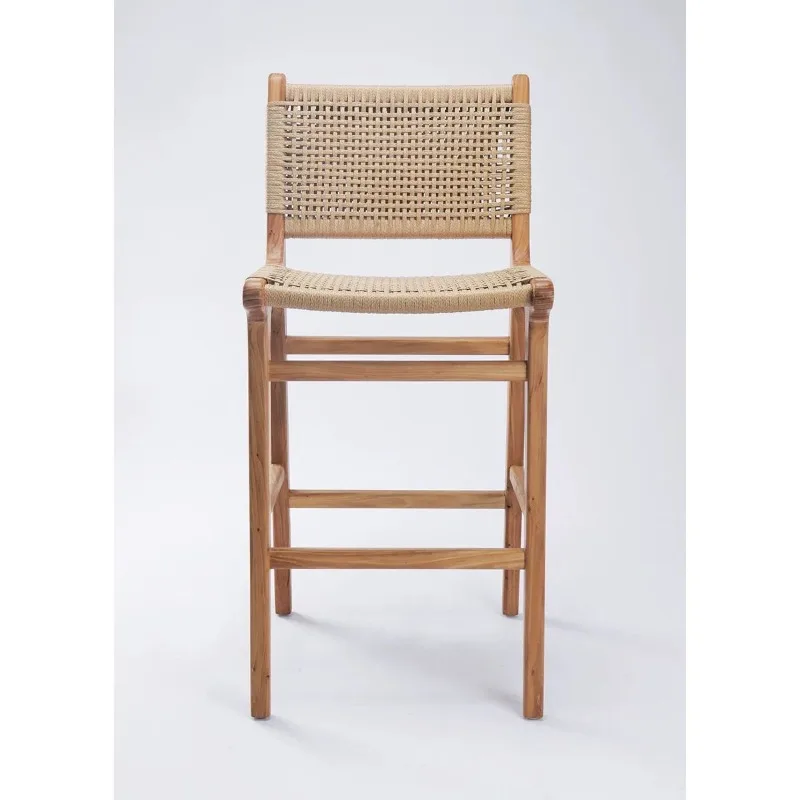 

Bar chair Solid wood retro cafe Home simple backrest Rope bar chair Homestay chair