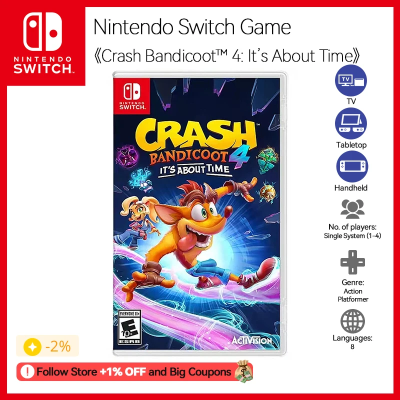 Crash Bandicoot 4: It’s About Time Nintendo Switch Game Deals Physical for Nintendo Switch OLED Switch Lite Switch Game Cards