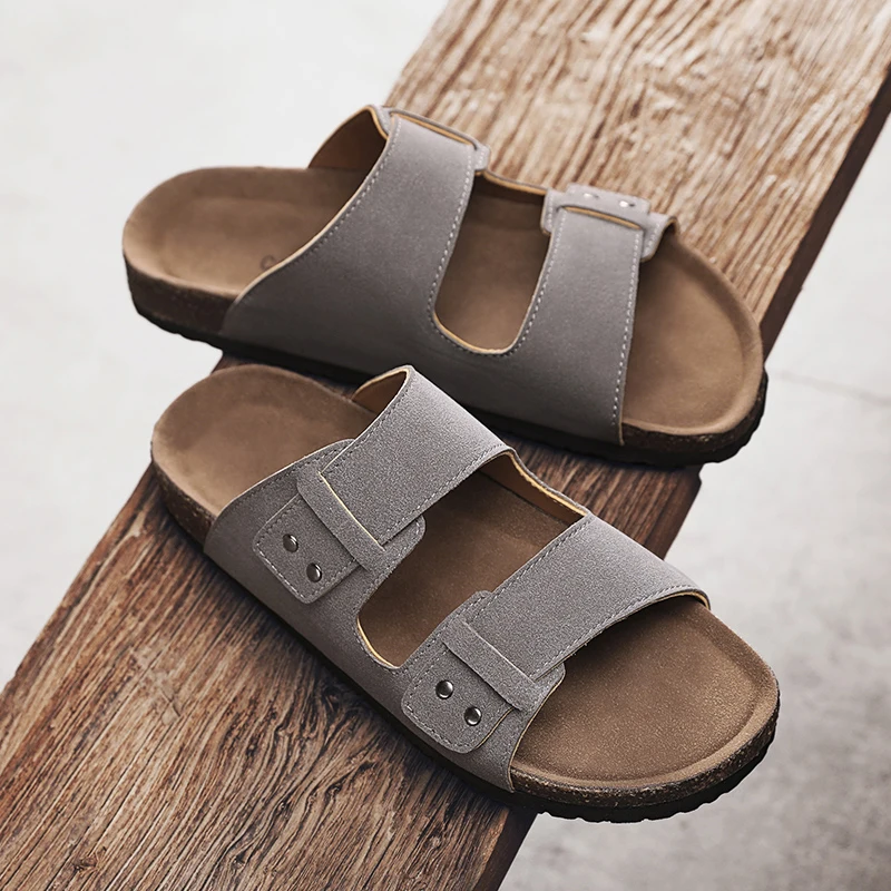 Retro Cork Men Slippers Breathable Mules Sandals Man Leisure Time Man Slides Summer Shoes For Men