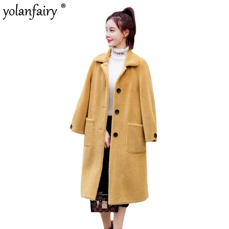 

100% Wool Fur Coats Female Real Sheep Shearling Jacket Women's New Winter Mid-length Coat Women Abrigos Mujer Invierno Wxl17