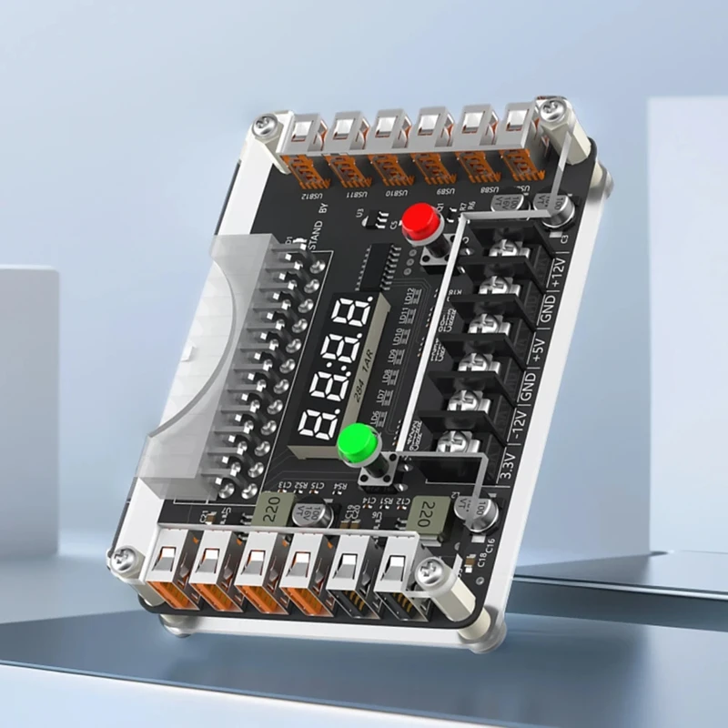 12 Ports USB 3A 3.3V 5V 12V -12V Output Voltage ATX Power Supply Breakouts Board Module With Acrylic Case Kit