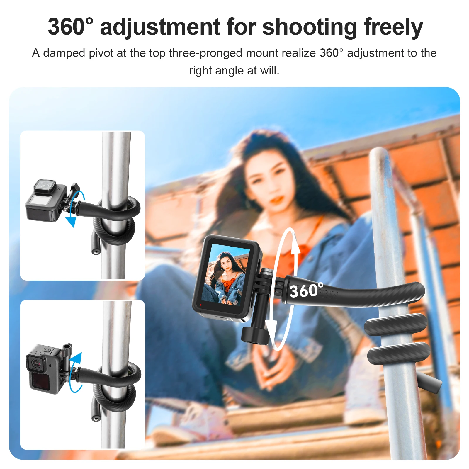 TELESIN Flexible Selfie Stick Monopod Tripod for GoPro insta360 Wherever Without Any Tools  for IPhone Camera Phone Universal