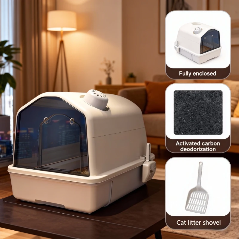 

Extra Large Cat Litter Box Enclosed Clean Smell Control Anti Splash Easy Clean Cat Toilet Scratchers Litter Scoop Cat Toilet