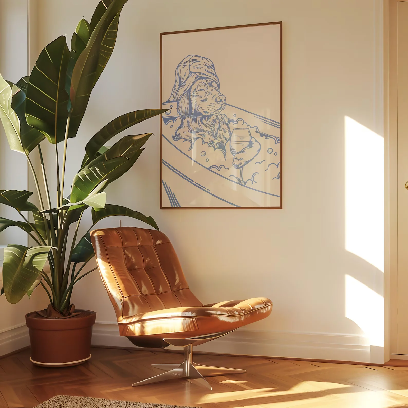 كلب مع النبيذ ديكور الحمام العصري تحميل رقمي جدار الفن ديكور المنزل يطبع للحمام #3