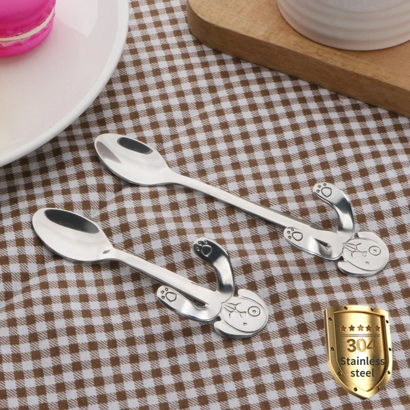 1pcs Eco-Friendly Creative Stainless Steel Dog Hanging Cup Hugging Coffee Tea Soup Sugar Spoon Teaspoons Kitchen Tableware 2024