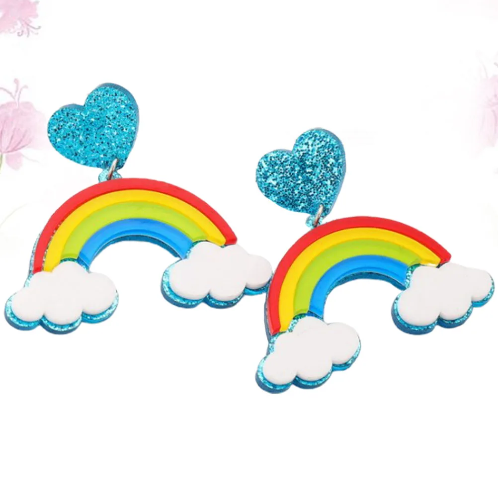 

1 Pair Rainbow Earrings Colorful Loving Heart Acrylic Metal Simple Fashionable Comfortable Skin Touch Woman