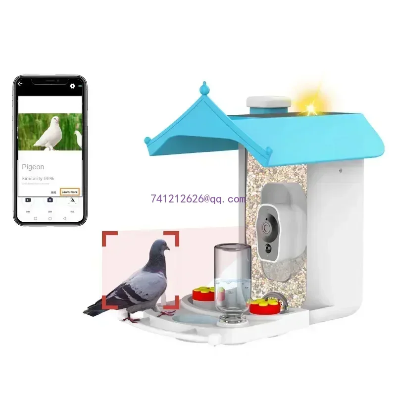 Smart AI Solar Powered Blue Eco-Friendly Bird Feeders With Camera For Farms and Retail