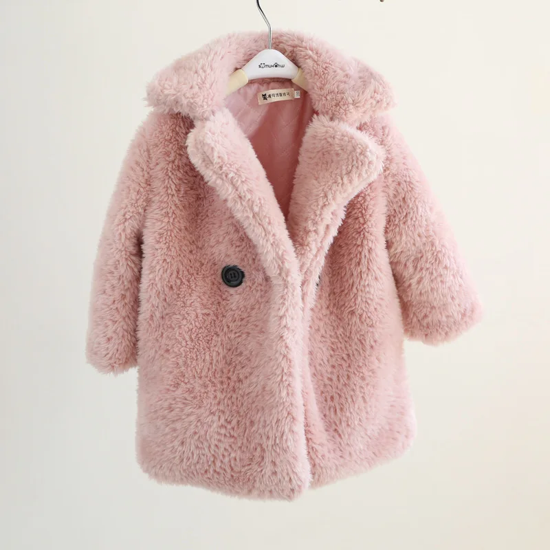 Faux Shearling Bontjassen Kinderen Bontjassen Kraagvorm Lange Mouwen Enkele Knop Loose Fit Casual 2025, Herfst Winter