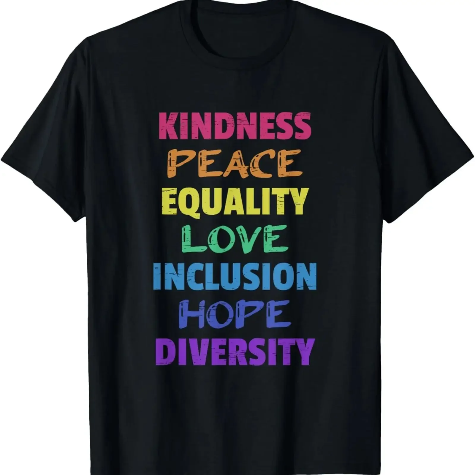 Kindness Peace Equality Love Inclusion Hope Diversity Unity T-shirt vintage lavé légèrement confortable streetwear