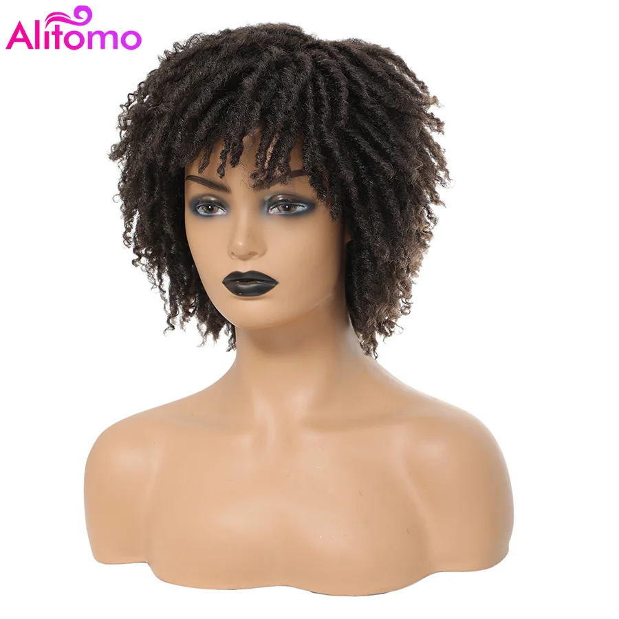 Alitomo Crochet Braid Wig Synthetic Braided Wigs For Women Ombre Dreadlocks Wig Brown Blonde Short Hair Curly Twist Natural Hair