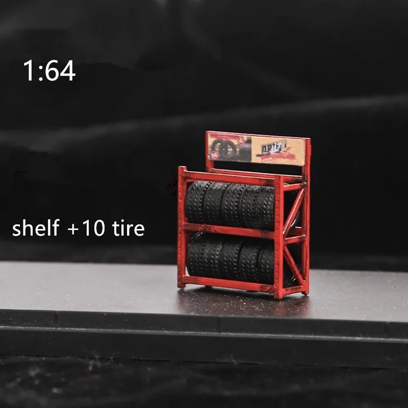 Diorama 1/64 Resin Car Model Modification Garage Tire Rack W Tire Repair Accessories Scene Collocation Miniature Figure Display