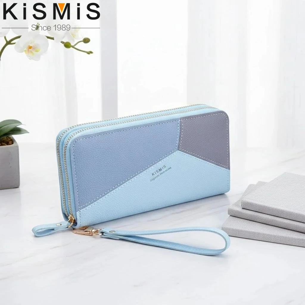 

Модный женский клатч-кошелек для телефона с двойной молнией, держателем для карт, в стиле пэчворк, с отделением для монет, розовый кожаный кошелек для женщин