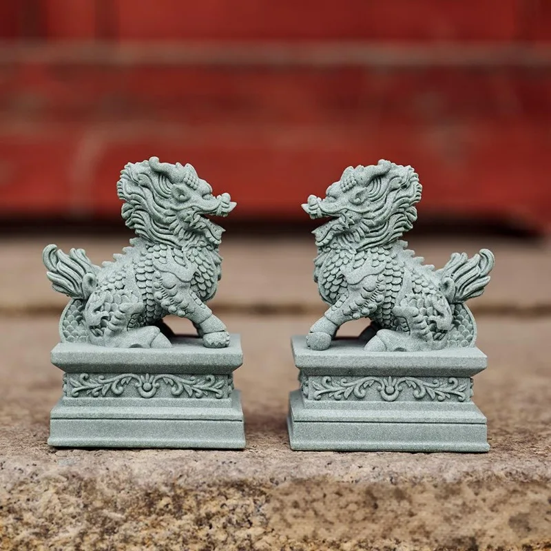1 Pairs Guardian كيلين التماثيل الصينية فنغ شوي التماثيل الزخرفية غرفة المعيشة المنزلي بار مقهى ديكور مكتب حلية