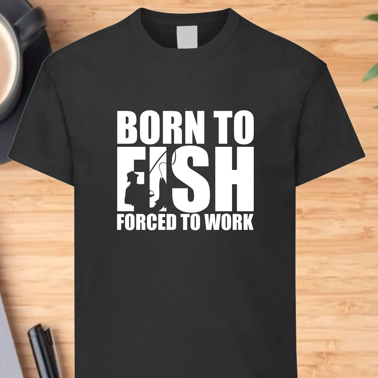 Fishing T shirt Born to Fish Forced Work Fisherman Angler Dad Grandad Presents Birthday or Christmas Tops vintage Washed