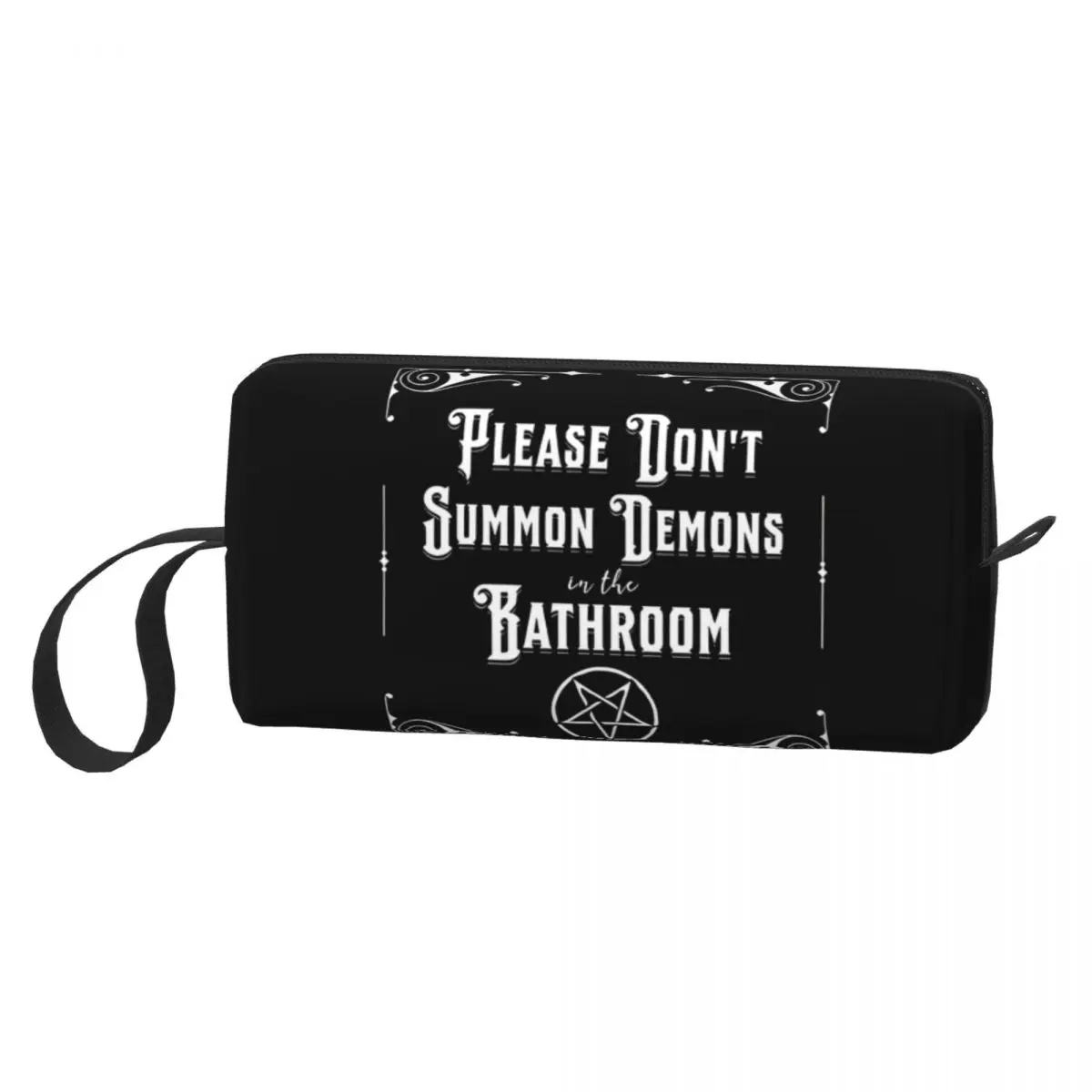 Si prega di non invocare i demoni nel bagno Goth Home Decor Borsa per il trucco Borsa per cosmetici Borsa per cosmetici per uomo Donna Borsa da toilette