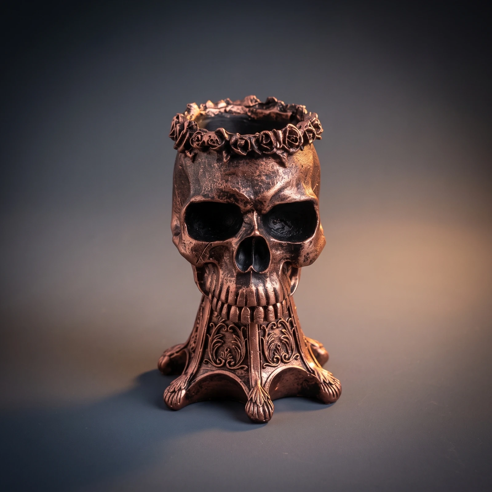 Skull Planter Decorative Skull Pot Planter with Pedestal Tabletop Vessel Horror for Goths, Desk, Shelf
