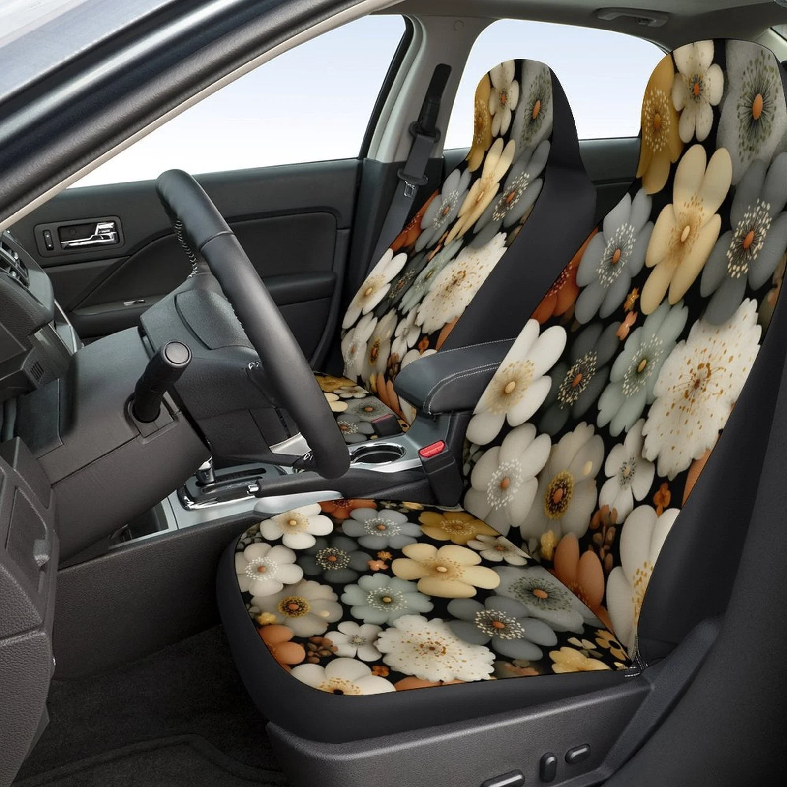 Floral Colorful Pattern Designed Universal Car Seat Cover Set For Most Cars, Trendy Advanced High-quality Car Seat Protector Cov