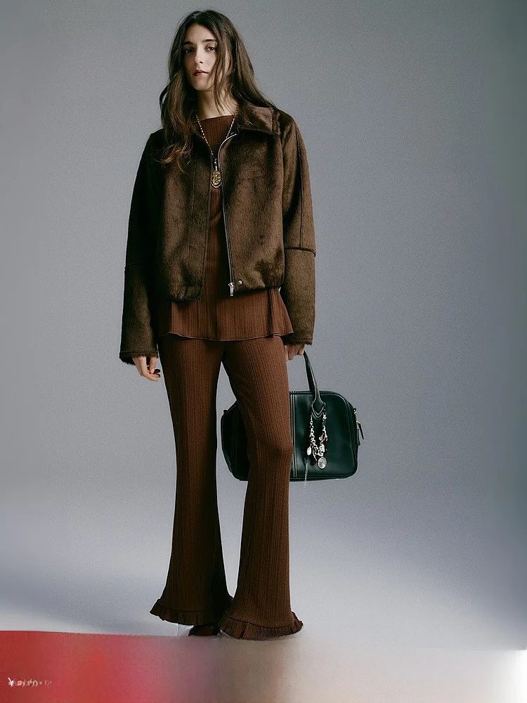 

Новые весенние женские повседневные брюки с высокой талией, облегающие, вязаные, расклешенные, из полиэстера, хлопка и лайкры, H&M 39