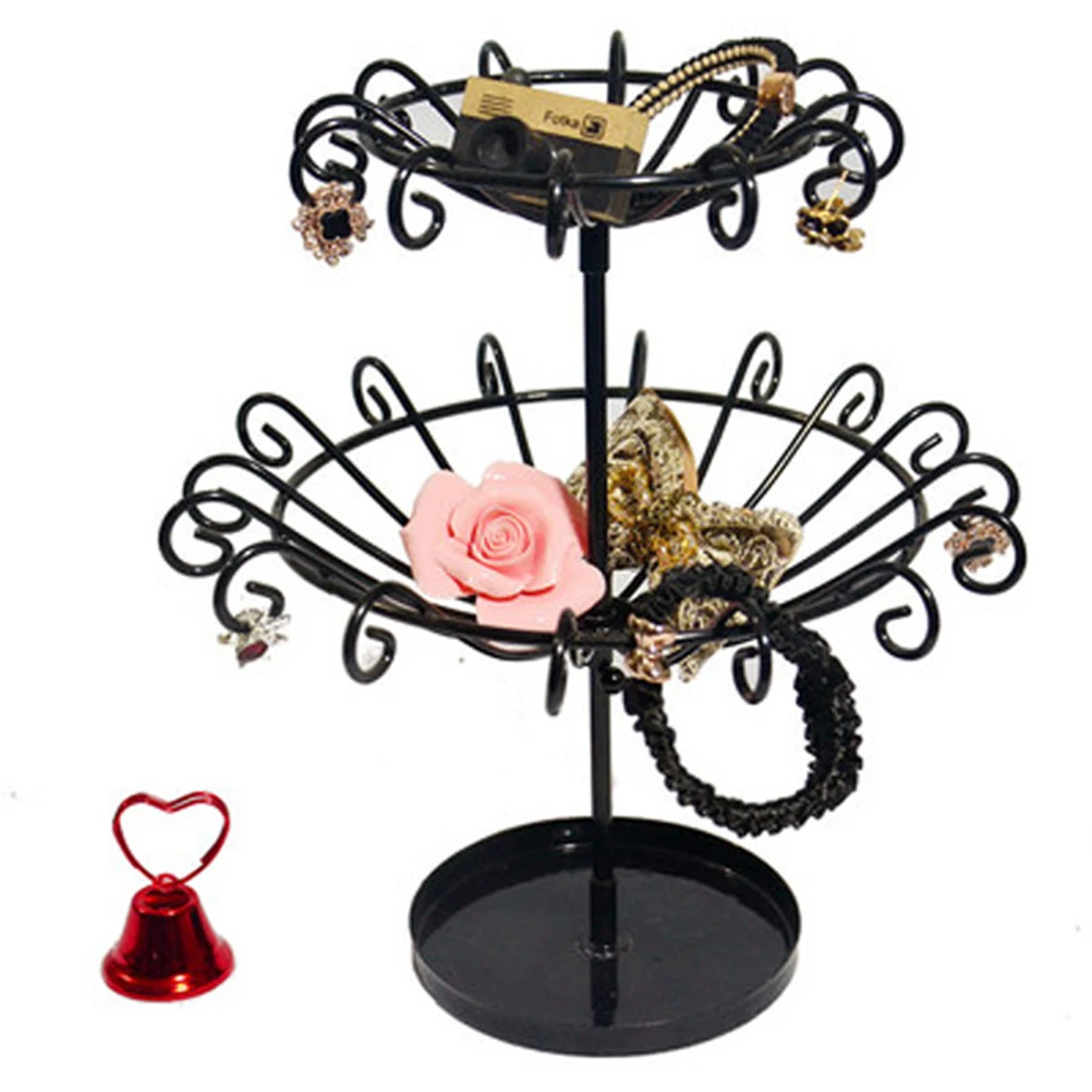 

2-Tier Jewelry Stand Necklace Holder Earring Rack Tree Shaped Organizer Space Saving Durable Home Use Jewelry Display Tower