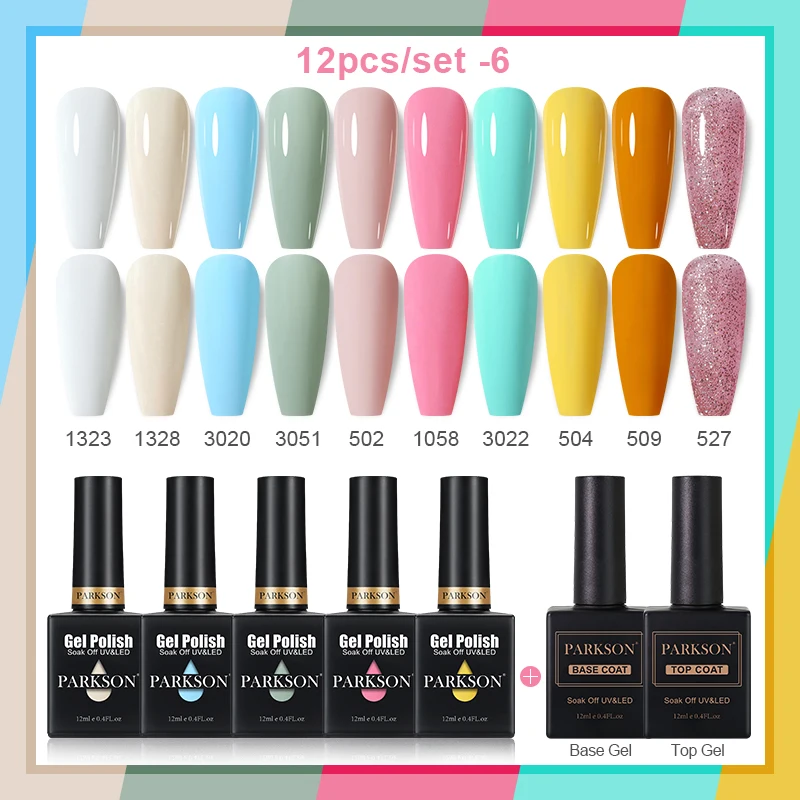 باركسون 12 قطعة جيل للأظافر مجموعة طلاء الأظافر الوردي الأخضر الربيع لتقوم بها بنفسك مسمار الفن تصميم طويلة الأمد نقع قبالة الأشعة فوق البنفسجية هلام مانيكير جل فيرنيس كيت