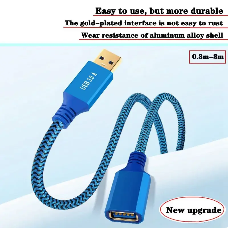 Aluminum Shell USB 3.0 A Male To Female Data Extension Cable, High-Speed Transmission for USB Drives, Mice, Keyboards, Printers