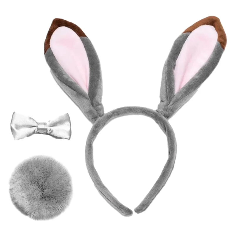 

3Pcs/Set Adult Women Bunny Ears Headband Bow Ties Tail Suit Halloween Christmas Party Sexy Rabbit Cosplay Costume Accessories